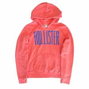 HOLLISTER Oversized Orange Coral Logo Hoodie Size Small
